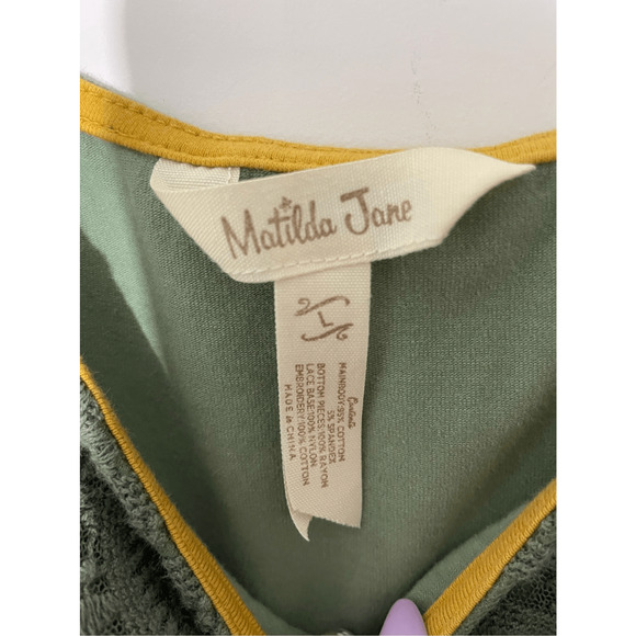 Matilda Jane Girls Large Green Peaceful Plains Boho Embroidered Lace Trim Dress - Picture 4 of 5